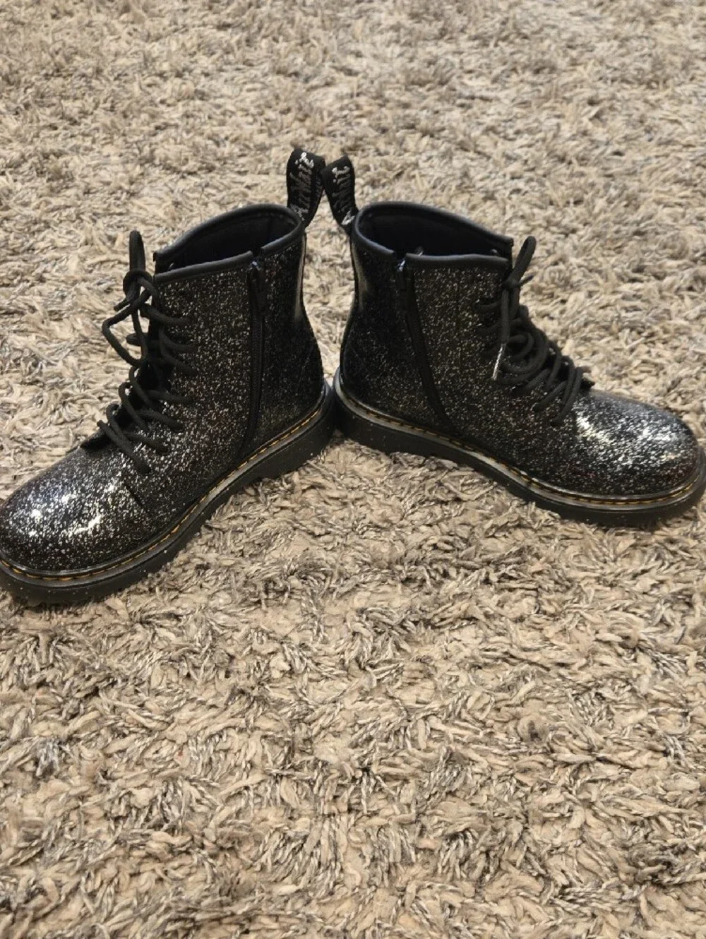 Girls' Black Glitter Lace-Up Dr. Martens Kids Boots